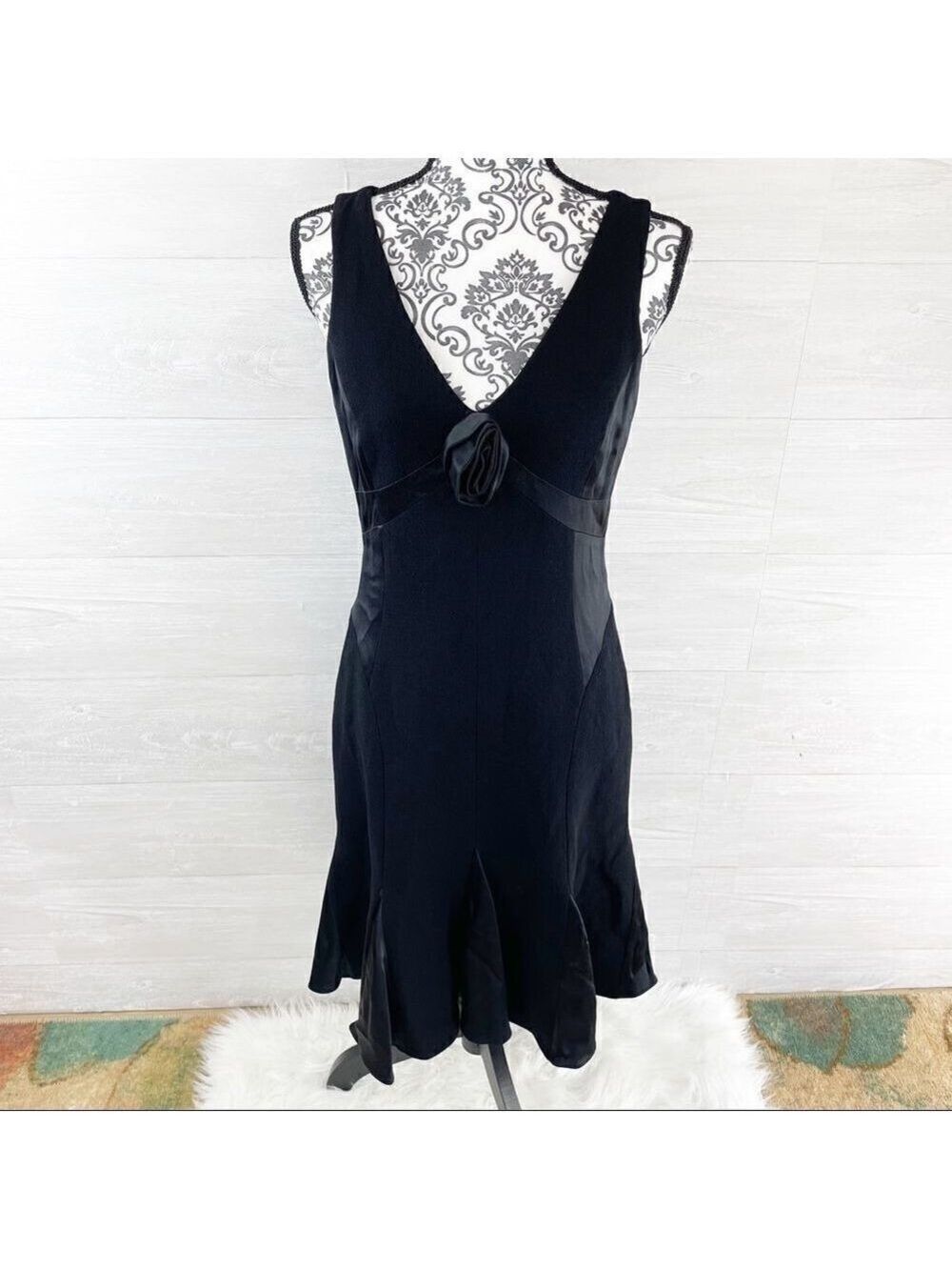 Rickie Freeman for Teri Jon Rose Fit & Flare Ruffle‎ Hem Wool Dress